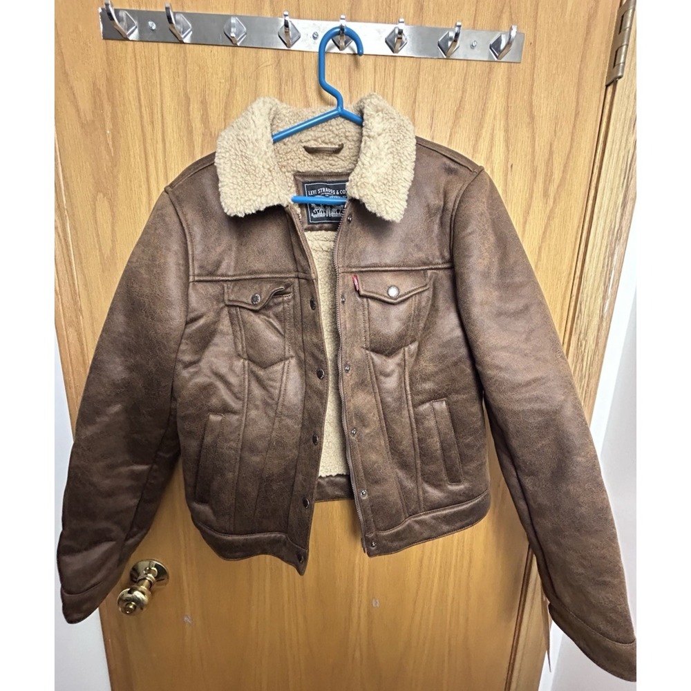 Levi's Faux Shearling Trucker Jacket Womens Size Small Sherpa Lined Brown